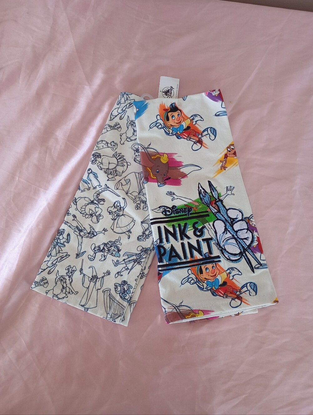 Disney Parks Ink and Paint Sketch Characters Set Of 2 Kitchen Dish Towels